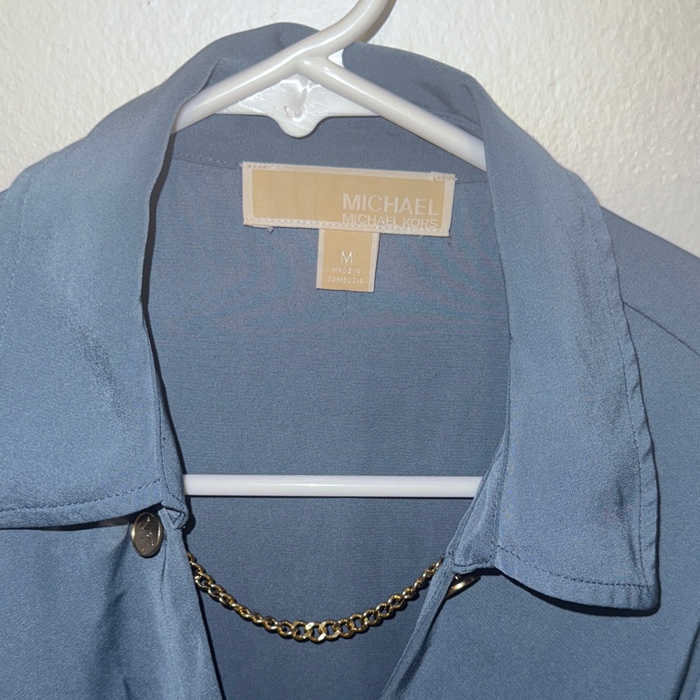 MICHAEL Michael Kors Chain Accent Blouse in Gray - Picture 2 of 3